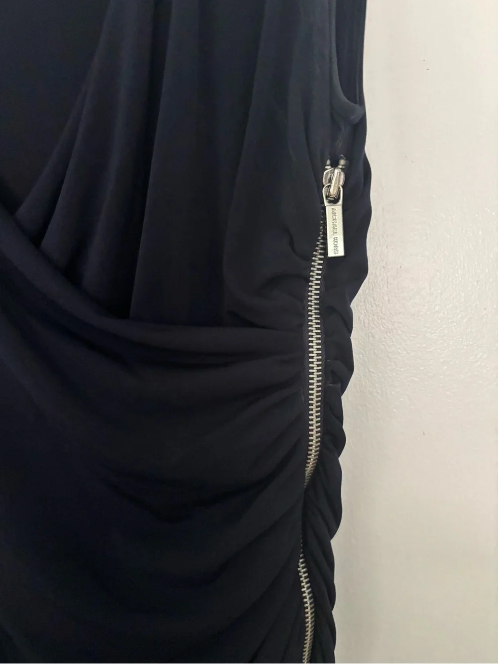 Michael Kors Black Sleeveless Drape Midi Dress with Zip Details size 12P